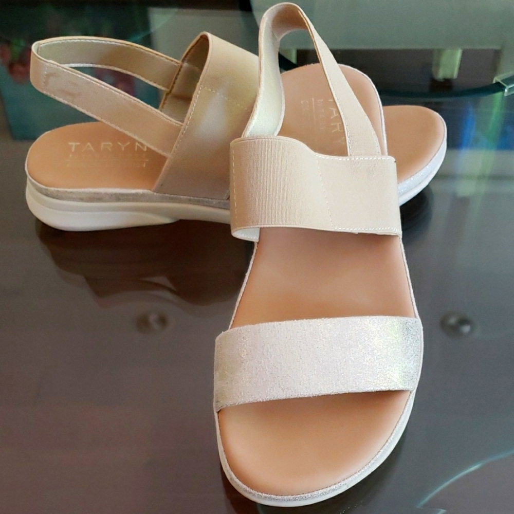 Taryn Rose Gold Cream Minimalist Sandals